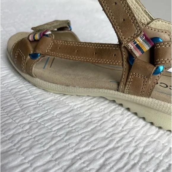 ECCO Tan Hook &amp; Loop Closure Comfort Walking Hiking Sandals SZ 40 NEW