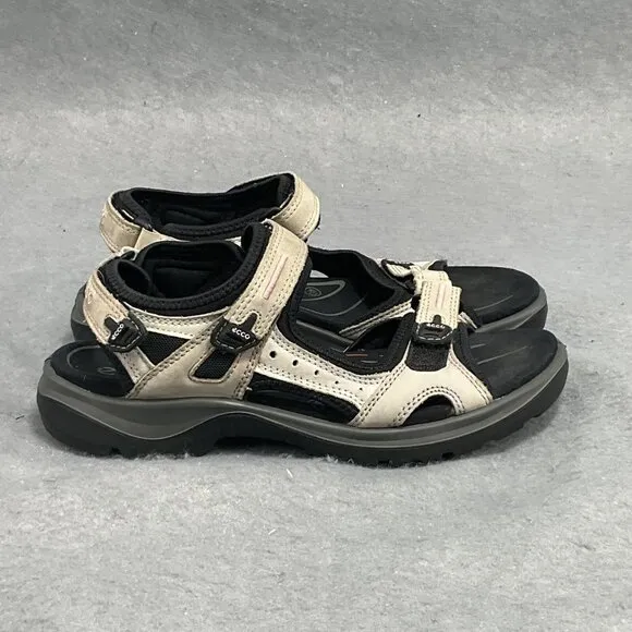 Ecco Yucatan Womens Size 9 Cream Black Beach Walking Outdoor Offroad Sandals