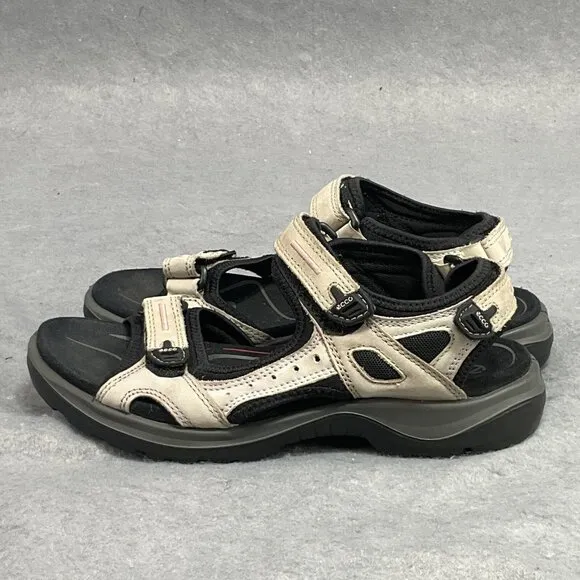 Ecco Yucatan Womens Size 9 Cream Black Beach Walking Outdoor Offroad Sandals