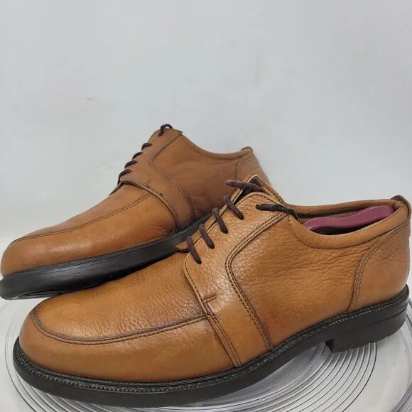 Eddie Bauer Derby Oxford Shoes Mens Sz 11.5 Tan Brown Pebble Leather ITALY 98%