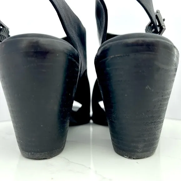 Eileen Fisher Glance Sandal Slingback Shoe Leather Block Heel Buckle Size 10