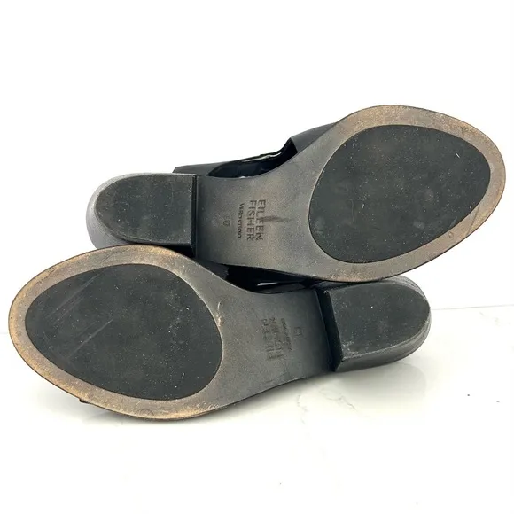Eileen Fisher Glance Sandal Slingback Shoe Leather Block Heel Buckle Size 10