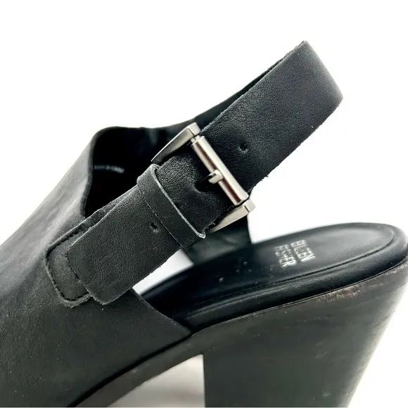 Eileen Fisher Glance Sandal Slingback Shoe Leather Block Heel Buckle Size 10