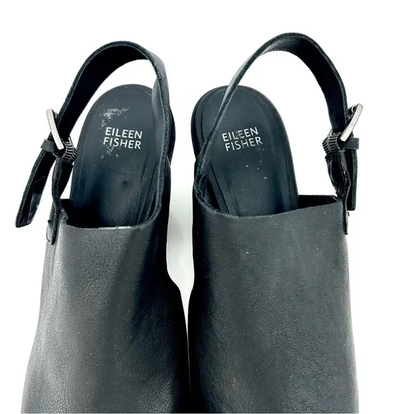 Eileen Fisher Glance Sandal Slingback Shoe Leather Block Heel Buckle Size 10