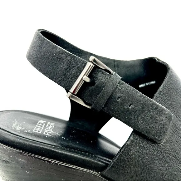 Eileen Fisher Glance Sandal Slingback Shoe Leather Block Heel Buckle Size 10