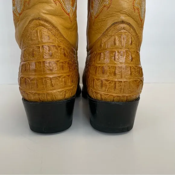 EL GENERAL VINTAGE MEN QUALITY GATOR &amp; LEATHER WESTERN BOOTS SZ 8 US