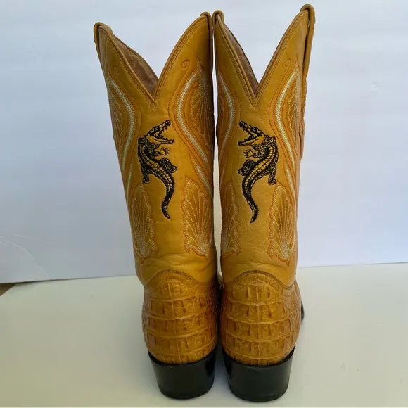 EL GENERAL VINTAGE MEN QUALITY GATOR &amp; LEATHER WESTERN BOOTS SZ 8 US