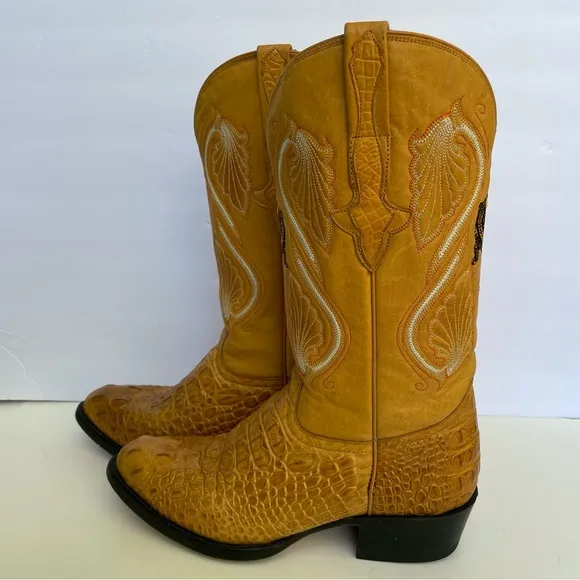 EL GENERAL VINTAGE MEN QUALITY GATOR &amp; LEATHER WESTERN BOOTS SZ 8 US