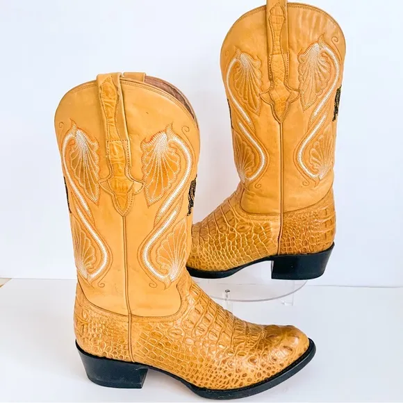 EL GENERAL VINTAGE MEN QUALITY GATOR &amp; LEATHER WESTERN BOOTS SZ 8 US