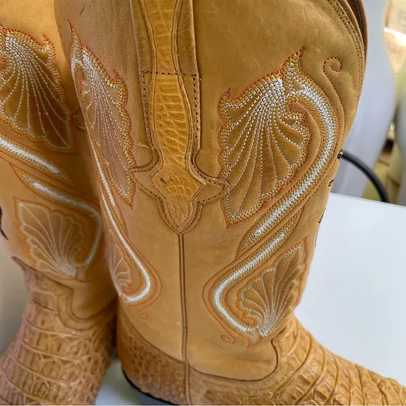 EL GENERAL VINTAGE MEN QUALITY GATOR &amp; LEATHER WESTERN BOOTS SZ 8 US