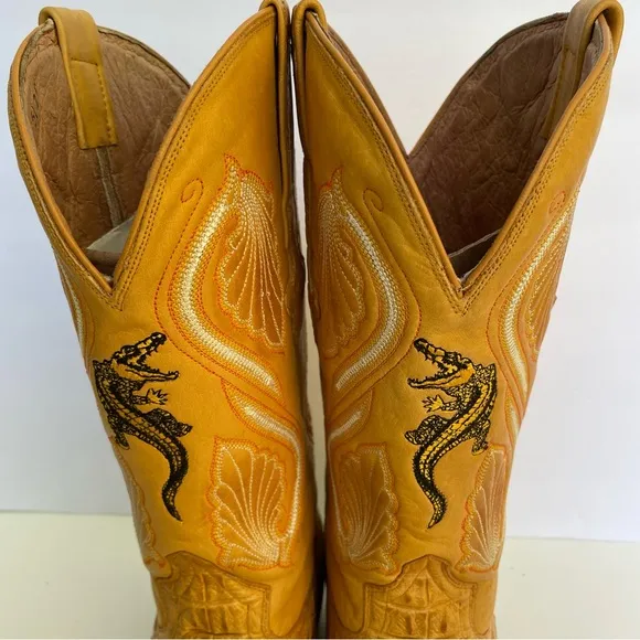 EL GENERAL VINTAGE MEN QUALITY GATOR &amp; LEATHER WESTERN BOOTS SZ 8 US