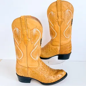 EL GENERAL VINTAGE MEN QUALITY GATOR &amp; LEATHER WESTERN BOOTS SZ 8 US