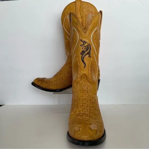 EL GENERAL VINTAGE MEN QUALITY GATOR &amp; LEATHER WESTERN BOOTS SZ 8 US
