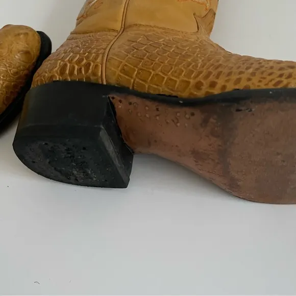 EL GENERAL VINTAGE MEN QUALITY GATOR &amp; LEATHER WESTERN BOOTS SZ 8 US