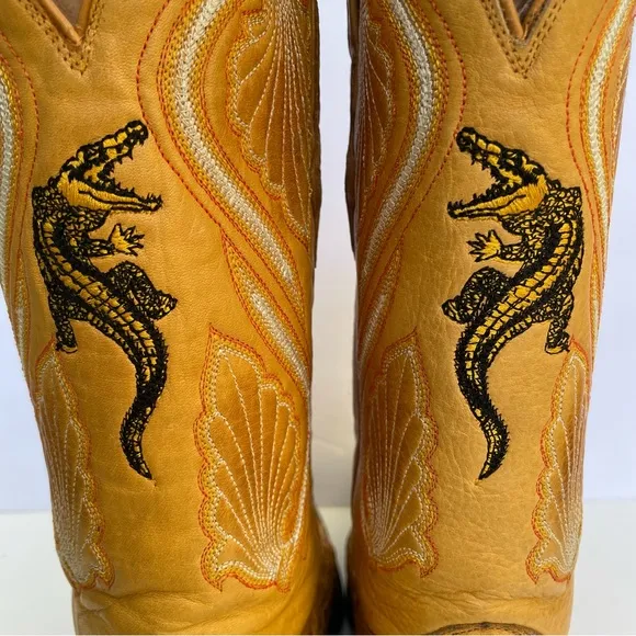 EL GENERAL VINTAGE MEN QUALITY GATOR &amp; LEATHER WESTERN BOOTS SZ 8 US