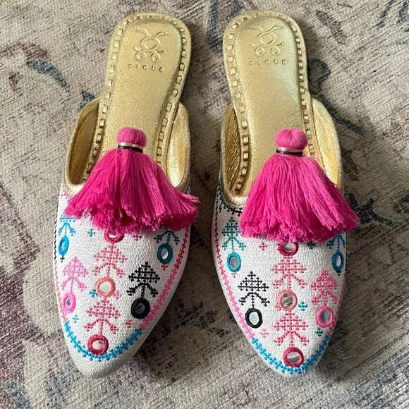 Figue Audrey Joanna Embroidered Tassel Mules Size 7