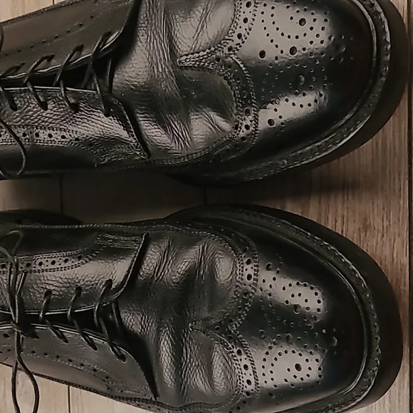 FLORSHEIM Imperial Black Leather Long Wing Tip Sz 11 B‎ Mens Dress Shoes VTG