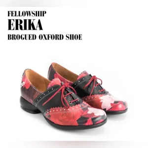 Fluevog EXCELLENT Fellowship Erika red/pink floral leather brogue Oxford -9.5/10