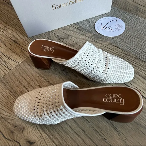 Franco Sarto Women's White Woven Mules Nalla