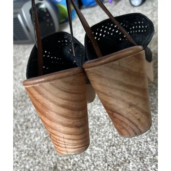 Free People Clog Shoes Women's Black Leather Wooden Boho Size EUR 41 US 9.5