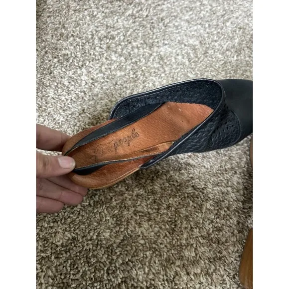 Free People Clog Shoes Women's Black Leather Wooden Boho Size EUR 41 US 9.5