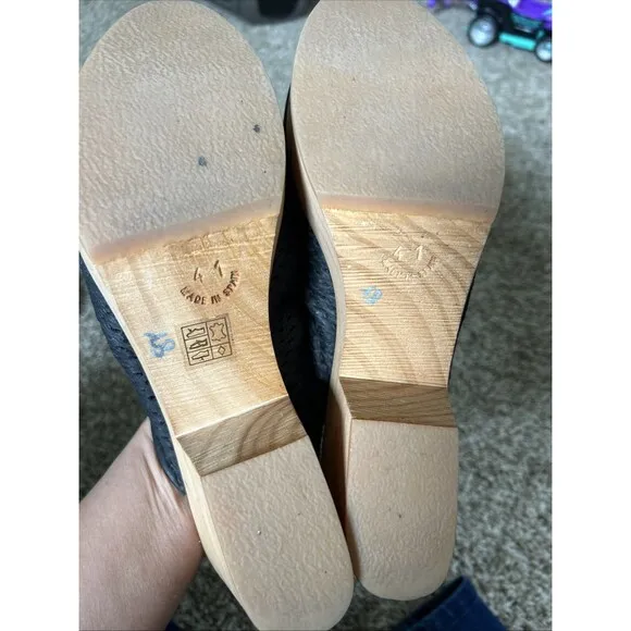 Free People Clog Shoes Women's Black Leather Wooden Boho Size EUR 41 US 9.5