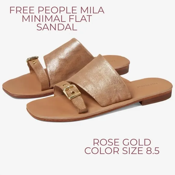 🌻🆕FREE PEOPLE MILA MINIMAL FLAT SANDAL-ROSE GOLD COLOR-SIZE 8.5