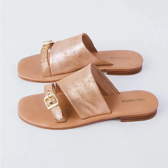 🌻🆕FREE PEOPLE MILA MINIMAL FLAT SANDAL-ROSE GOLD COLOR-SIZE 8.5