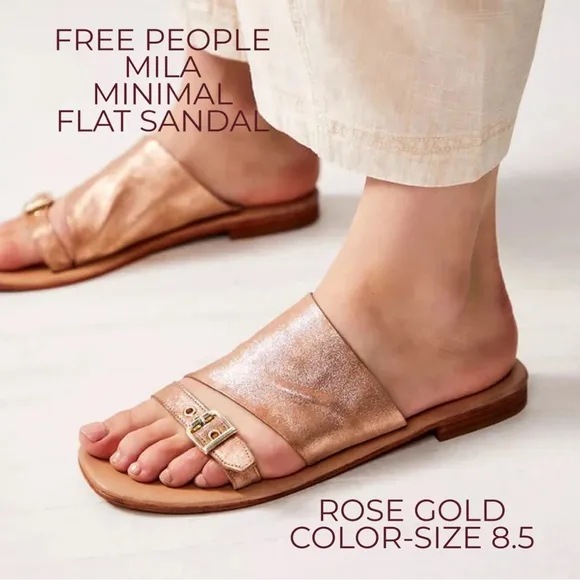 🌻🆕FREE PEOPLE MILA MINIMAL FLAT SANDAL-ROSE GOLD COLOR-SIZE 8.5