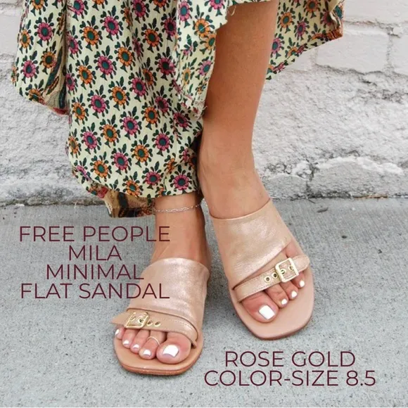 🌻🆕FREE PEOPLE MILA MINIMAL FLAT SANDAL-ROSE GOLD COLOR-SIZE 8.5
