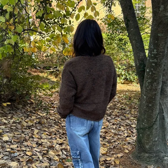 FROM PARIS FRANCE CHIC GOLD BUTTON KNITCARDIGAN SWEATER WITH FRONT POCKETS