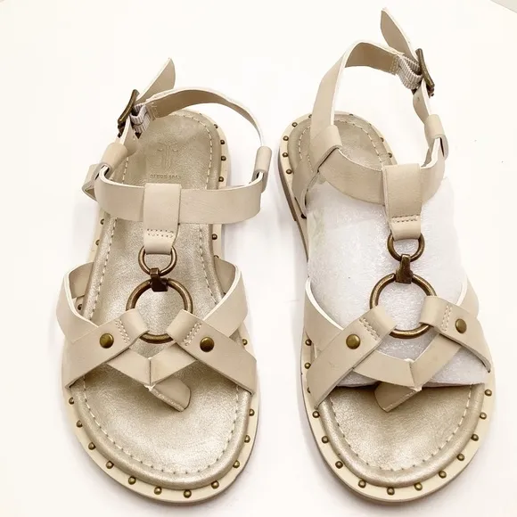🆕{Frye} Haylee Brass Harness &amp; Studded Sandals