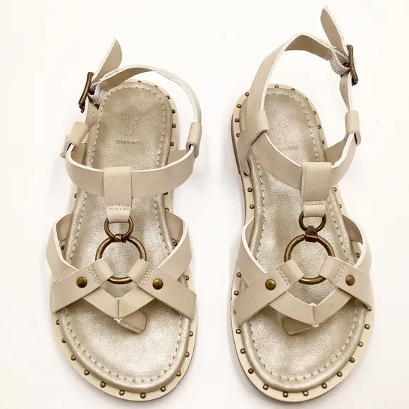 🆕{Frye} Haylee Brass Harness &amp; Studded Sandals