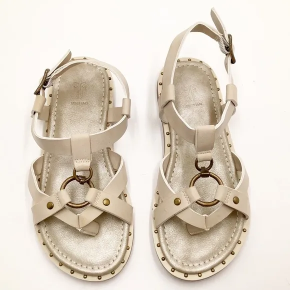🆕{Frye} Haylee Brass Harness &amp; Studded Sandals