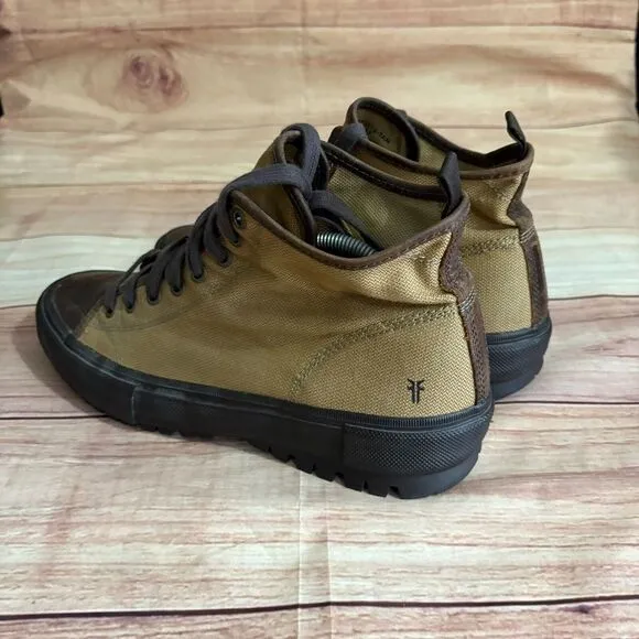 Frye Ryan Lug Midlace 81112 Men 10.5 Tan Brown Canvas Lace Up Casual Dress Boots