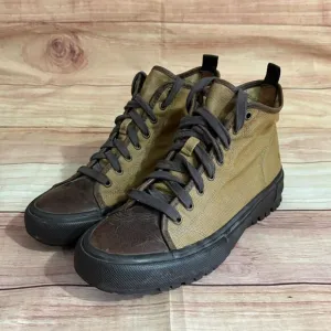 Frye Ryan Lug Midlace 81112 Men 10.5 Tan Brown Canvas Lace Up Casual Dress Boots