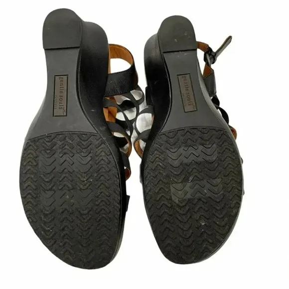 Gentle Souls 9M black leather strappy wedges sandals NWOT