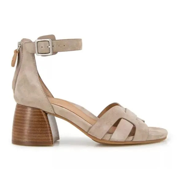 Gentle Souls Myla Block Heel Sandals - Mushroom Suede Leather