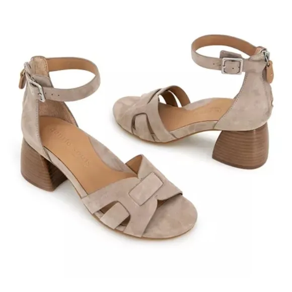 Gentle Souls Myla Block Heel Sandals - Mushroom Suede Leather