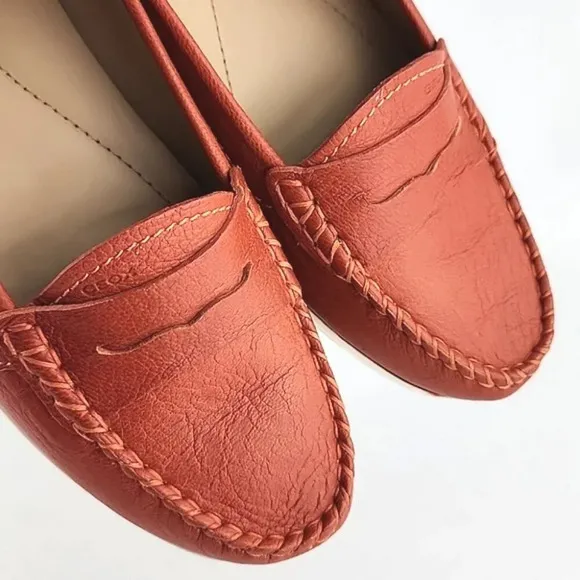 GEOX Women's Orange White Leather Flat Casual Loafer Shoe Almond Toe Size 37.5