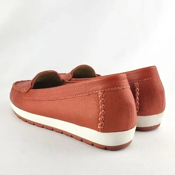 GEOX Women's Orange White Leather Flat Casual Loafer Shoe Almond Toe Size 37.5