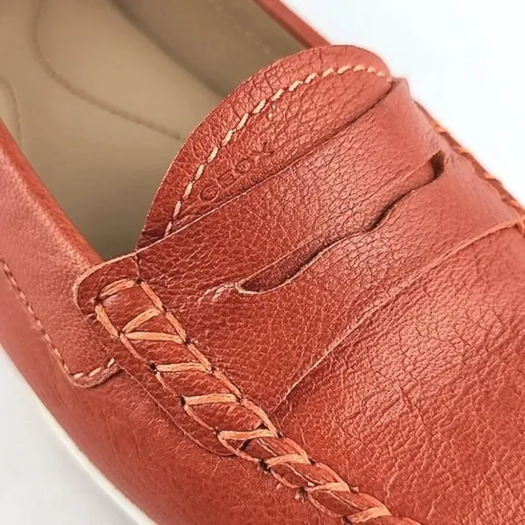 GEOX Women's Orange White Leather Flat Casual Loafer Shoe Almond Toe Size 37.5