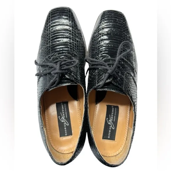 Giorgio Brutini Genuine Snakeskin Black Derby Dress Shoes Mens Size 11.5 Classic
