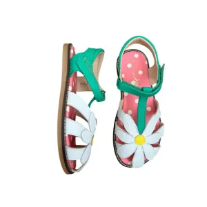 Girls White Flower Sandals With Daisy Design &amp; Pink Polka Dot Insole - Size 34