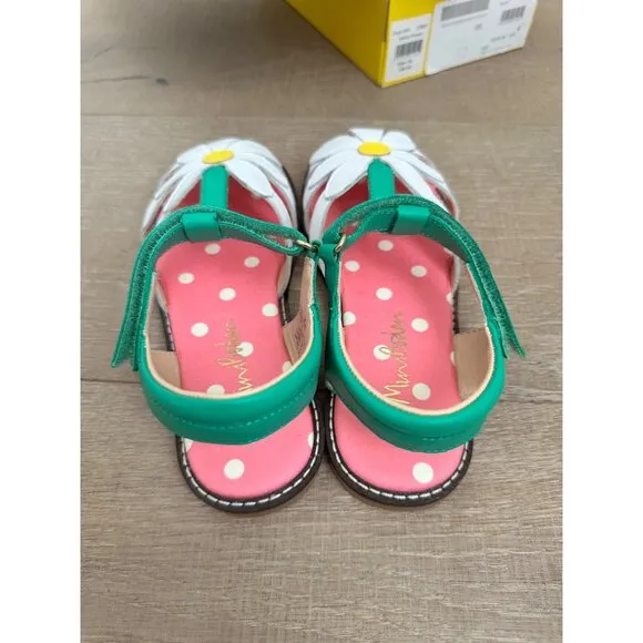 Girls White Flower Sandals With Daisy Design &amp; Pink Polka Dot Insole - Size 34