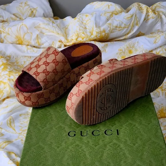 Gucci Red Mules with Plush Trim size 38.5