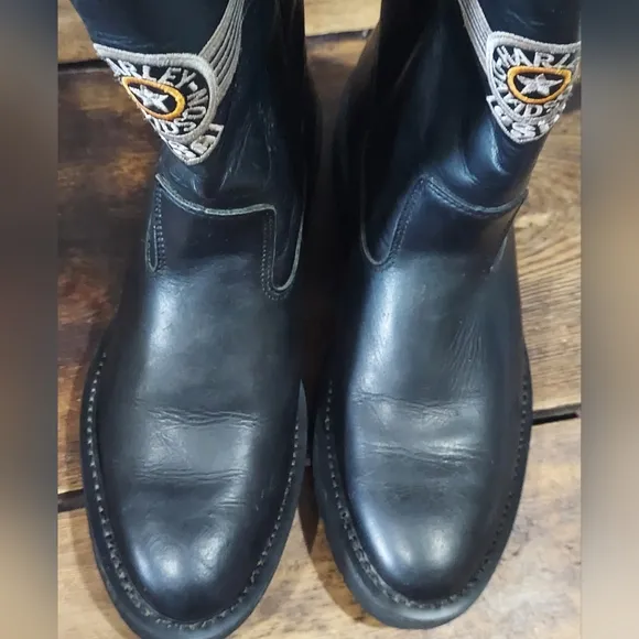 Harley-Davidson Black Leather Riding  Boots With Embroidered Logo