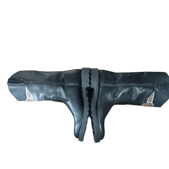 Harley-Davidson Black Leather Riding  Boots With Embroidered Logo