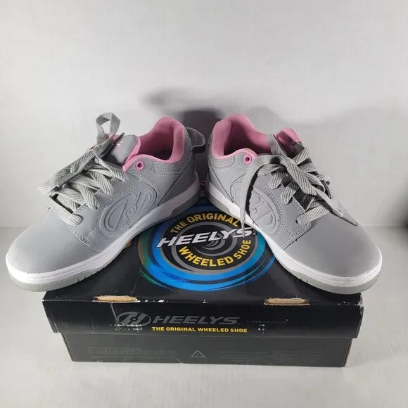 Heelys Youth Girls Gray &amp; Pink Roller Shoes With Removeable Wheels &amp; Tool Size 3