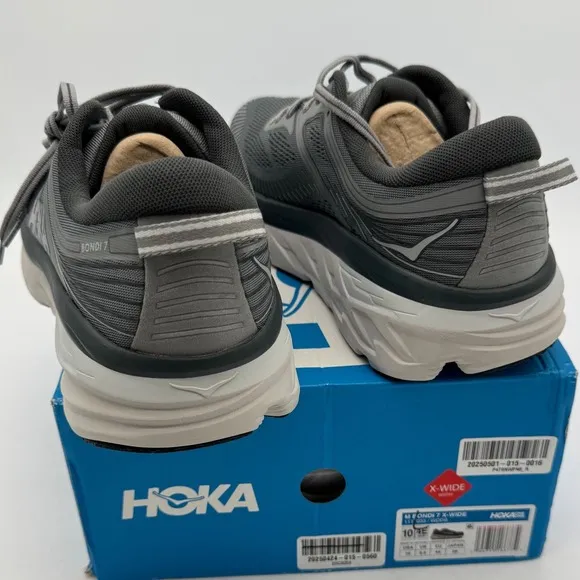 Hoka Bondi 7 Running Shoes Wide Width Cushioned Comfort Gray Men's 10